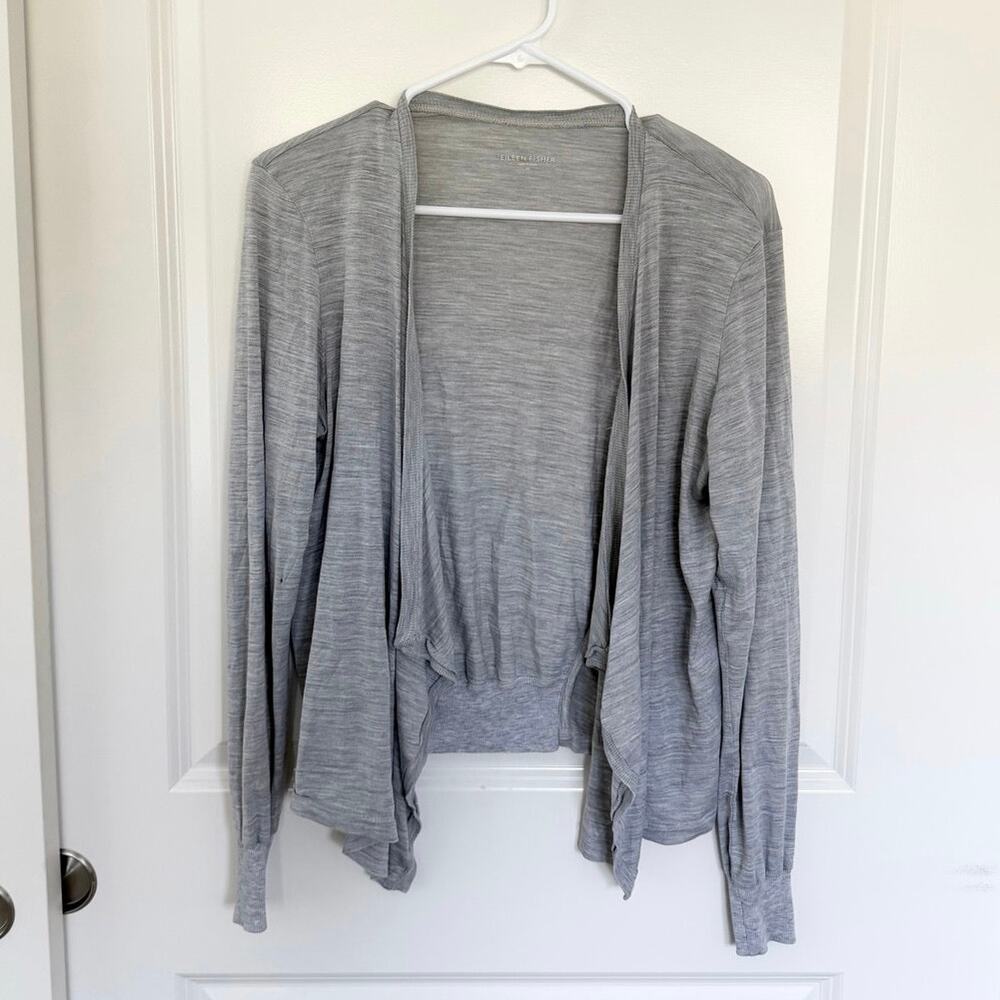 Eileen Fisher Silk Cotton Draped Waterfall Cardigan Gray Medium